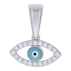 925 Sterling Silver Cubic-Zirconia Enameled Evil Eye Good Luck Charm Pendant